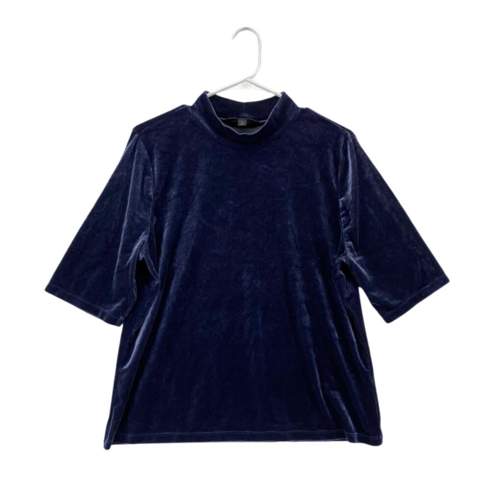 Banana Republic Women´s Blue Velvet Mock-Neck Top Sz XL